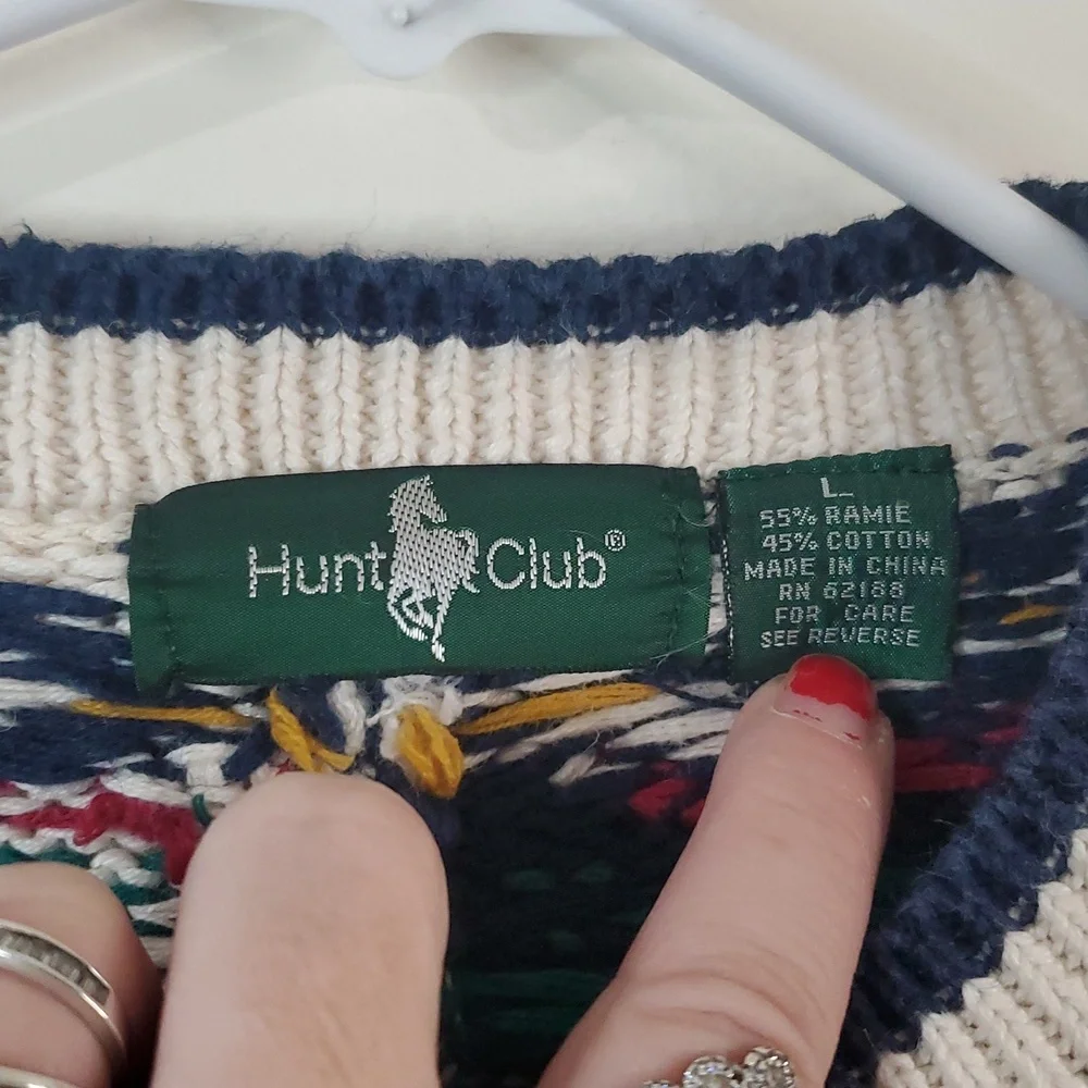 Vintage Hunt Club Womens Heavy Knit Mixed Print Grandpa Sweater Size Lg Cotton - Picture 3 of 14